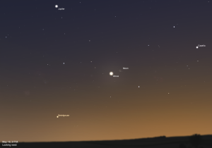 La Lune s&rsquo;aligne avec Vénus ce 18 mai, Jupiter observable en soirée