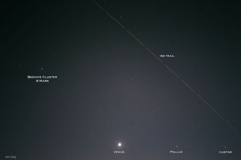 Diagramme illustrant la méthode du poing fermé à bout de bras pour estimer les angles d'élévation dans le ciel.