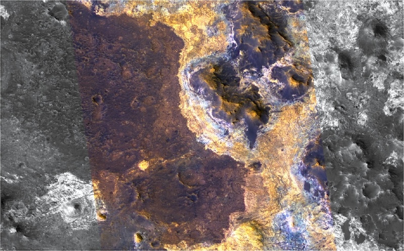 Carte géologique d'Oxia Planum sur Mars, identifiant quinze formations distinctes et les dépôts d'argile étendus.