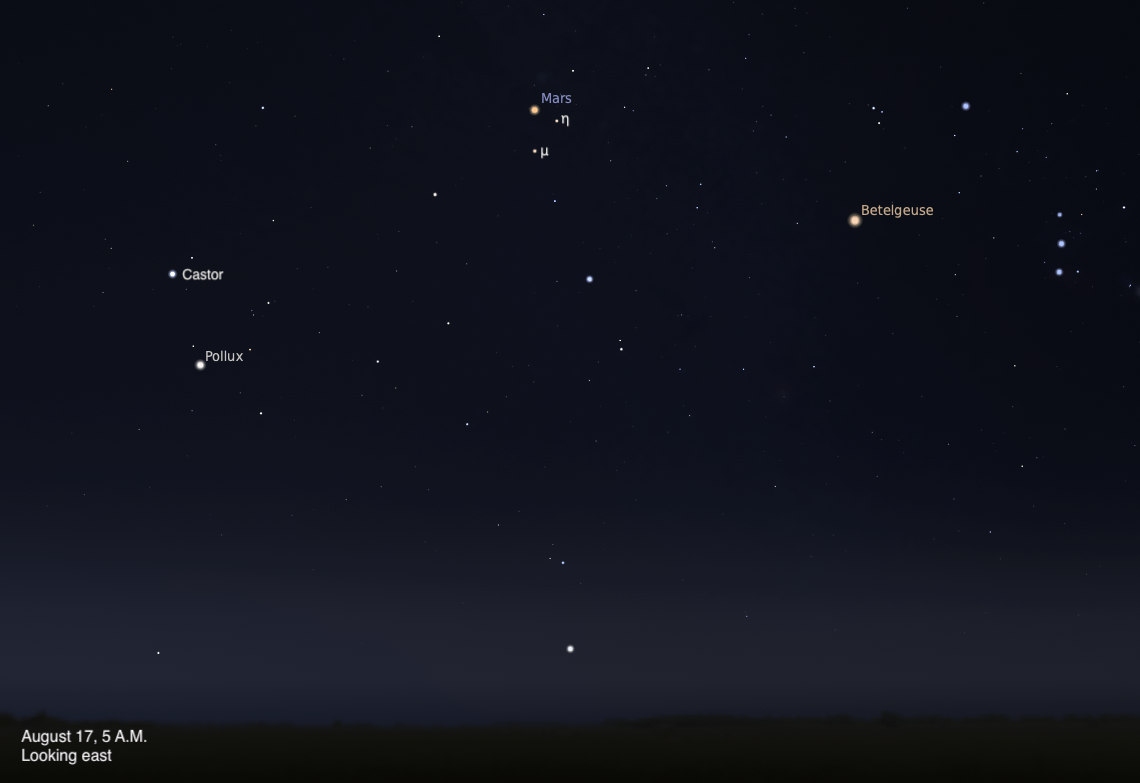 Carte céleste montrant la Lune en croissant et Vénus alignées dans la constellation de la Vierge, avec Spica.