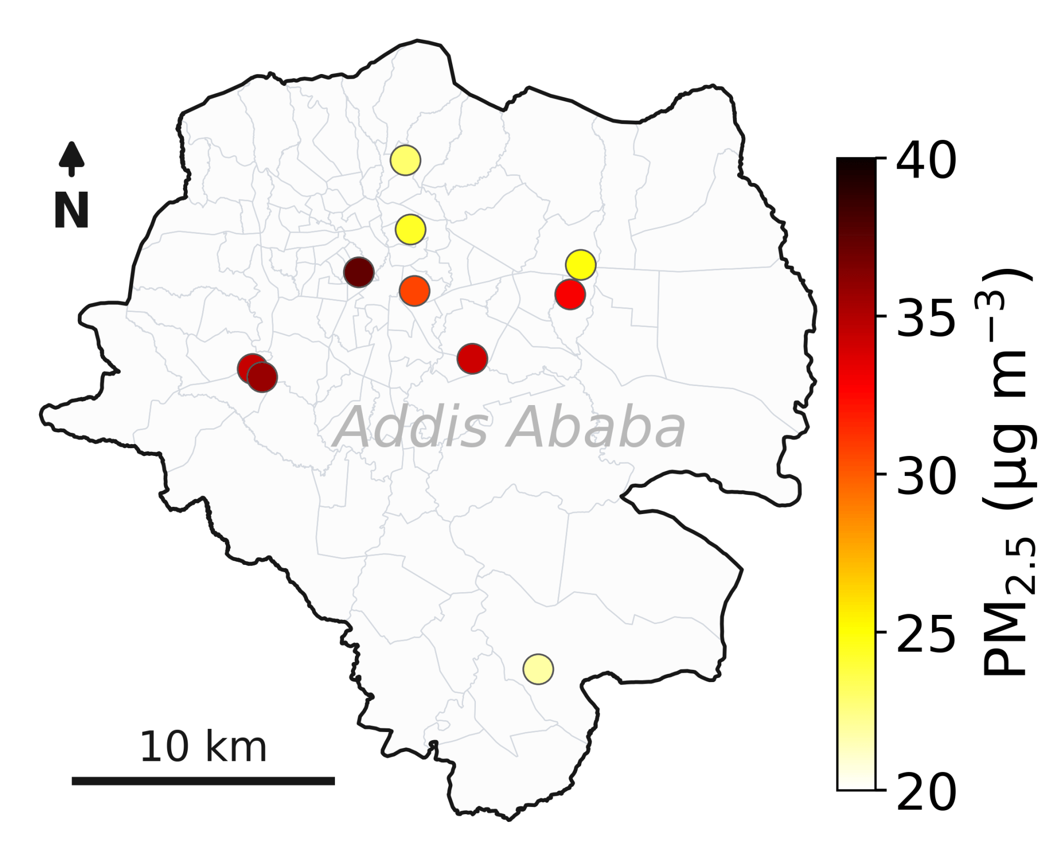 Vue aérienne d'Addis-Abeba, montrant l'urbanisation et la complexité des sources de pollution.